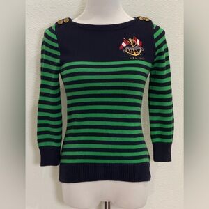 Ralph Lauren Jeans Co Nautical Crest Striped Sweater Top Small Embroidered Navy